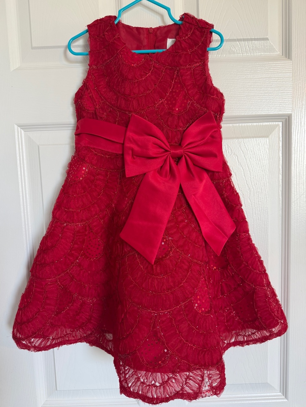 Rare Editions Red Lace Party Dress with Bow Sash